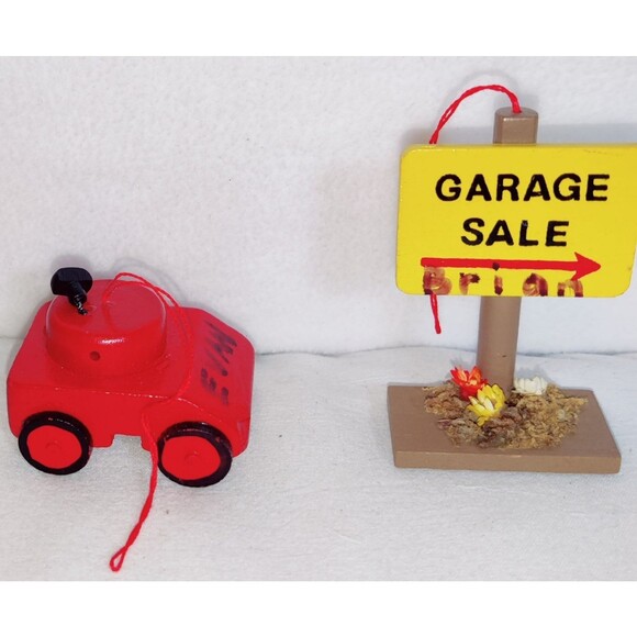 Vintage Christmas Ornament Lot BBQ Grill, Lawn Mower, Garage Sale Sign Pre Owned - Picture 14 of 16